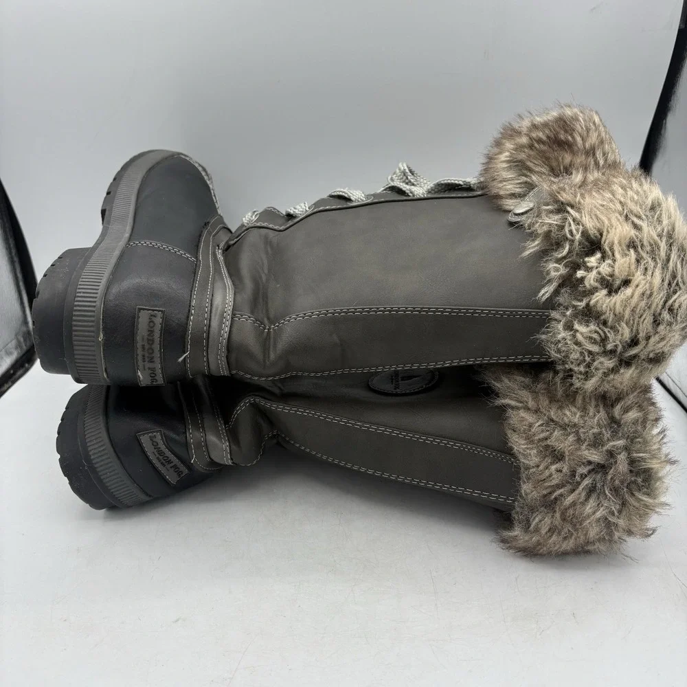 London Fog Boots Womens Size‎ 9 Gray Melton Winter Duck Tall Lace Up